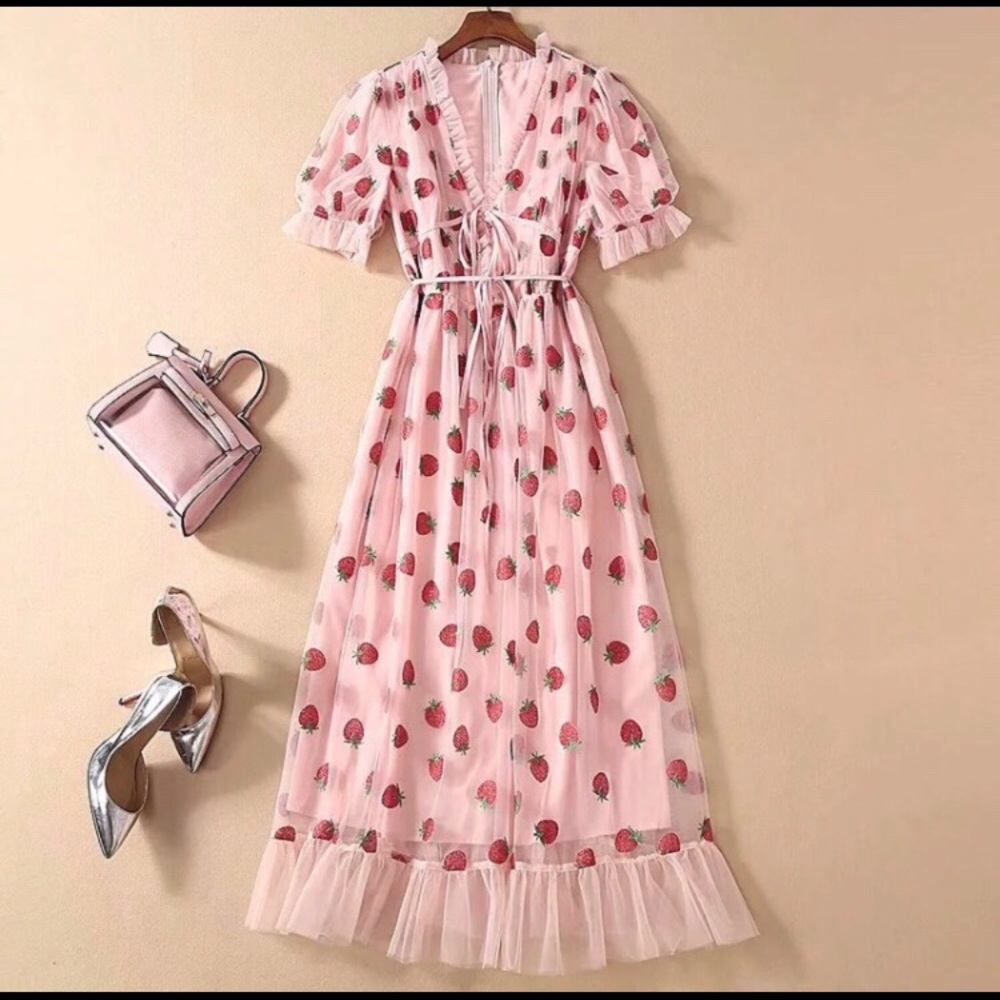 Beautiful Strawberry Sheer Dress